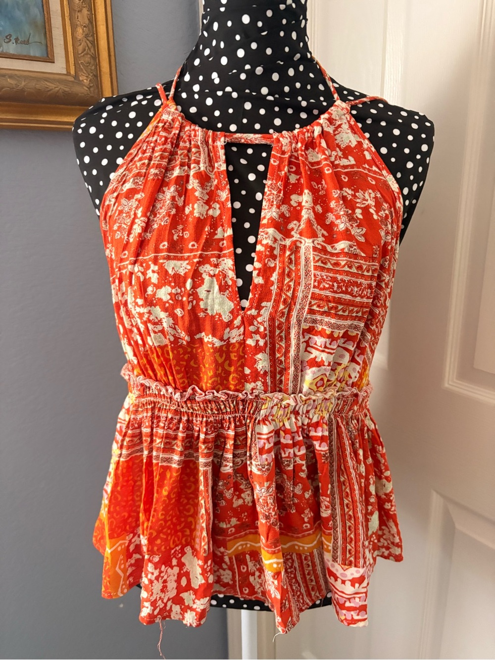 Rachel Zoe Orange Patterned Halter Peplum Camisole